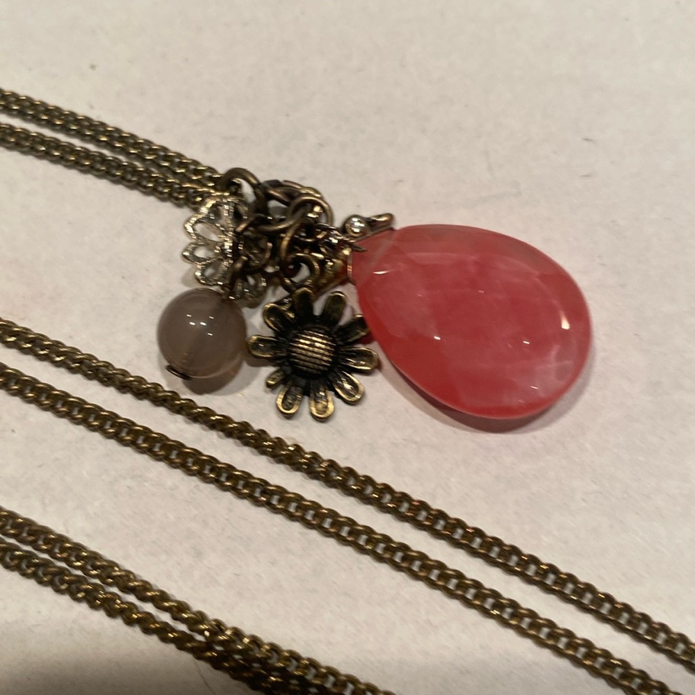 NIB Faux Pink Jade with Charms Necklace